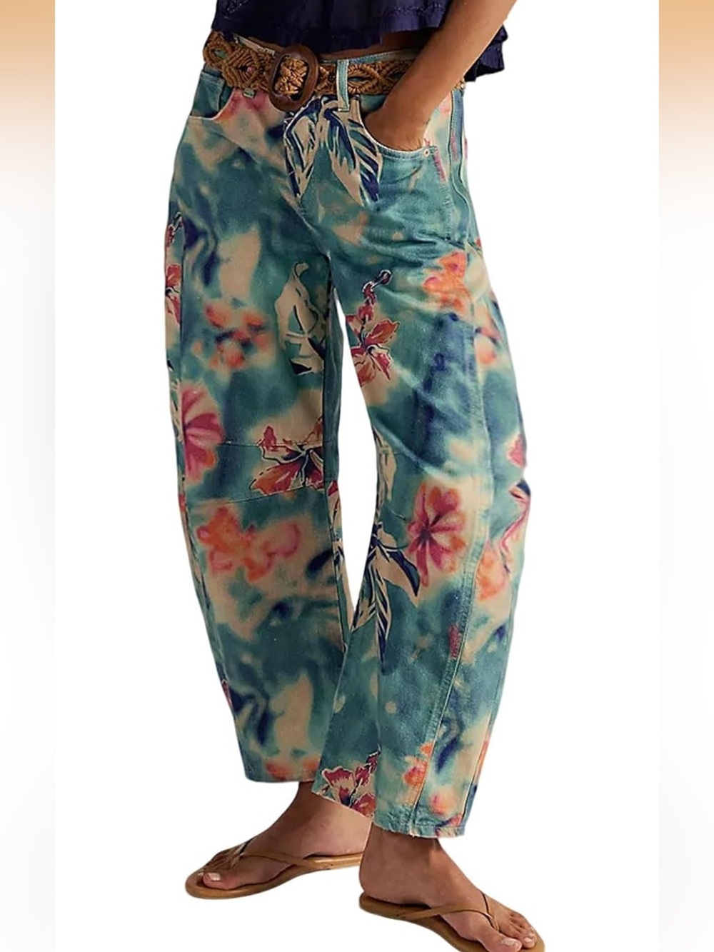 💙WOMENS BARREL LEG JEAN-TIE DYE PRINT-M💙 - Picture 6 of 16